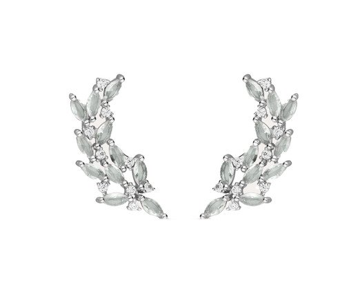 Brinco Ear Cuff Folhas Zircônias Água Marinha, Prata ou Metálico | WestwingNow