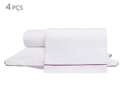 Jogo de Lençol com Vivo Basics Branco e Violeta 200 Fios, white | WestwingNow
