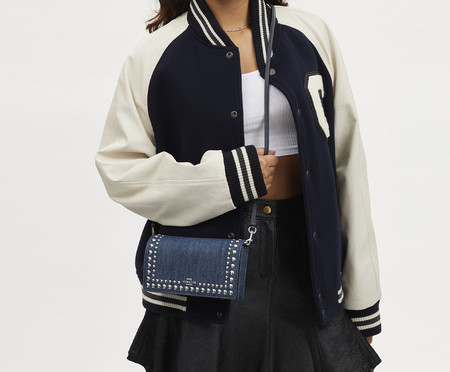 Bolsa Anna Foldover Clutch Crossbody Denim With Rivets Denim | WestwingNow