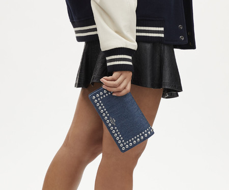 Bolsa Anna Foldover Clutch Crossbody Denim With Rivets Denim | WestwingNow