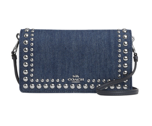 Bolsa Anna Foldover Clutch Crossbody Denim With Rivets Denim, blue | WestwingNow