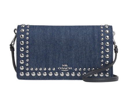 Bolsa Anna Foldover Clutch Crossbody Denim With Rivets Denim | WestwingNow