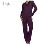 Pijama Longo Manga Longa em Viscose com Renda Roxo | WestwingNow