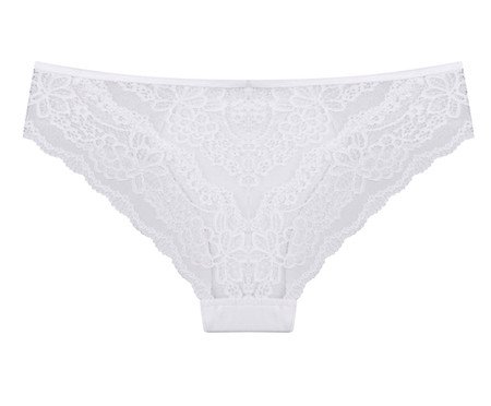 Calcinha Tanga Brasileira Em Microfibra com Renda - Branco | Westwing