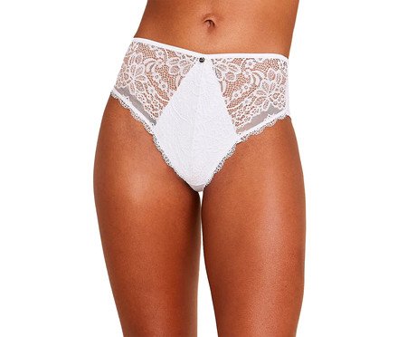 Calcinha Cintura Alta Em Microfibra E Renda Branco