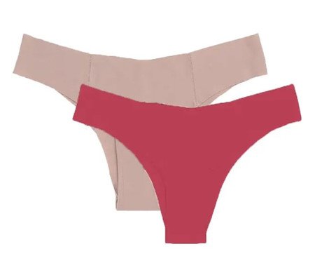 Kit com 2 Calcinhas Biquíni Invisível - Bege Camurça/Vermelho Goiaba | Westwing