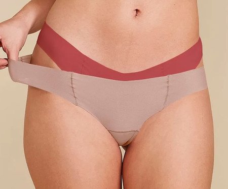 Kit com 2 Calcinhas Biquíni Invisível - Bege Camurça/Vermelho Goiaba | Westwing
