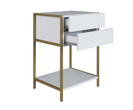 Mesa de Cabeceira com 2 Gavetas Branco e Dourado Industrial | Westwing