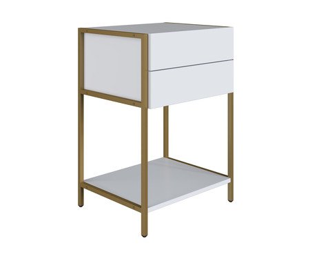 Mesa de Cabeceira com 2 Gavetas Branco e Dourado Industrial | Westwing