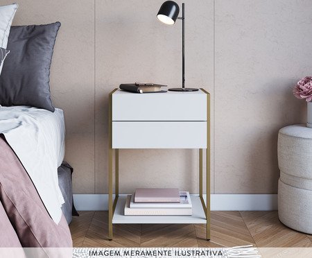 Mesa de Cabeceira com 2 Gavetas Branco e Dourado Industrial | Westwing