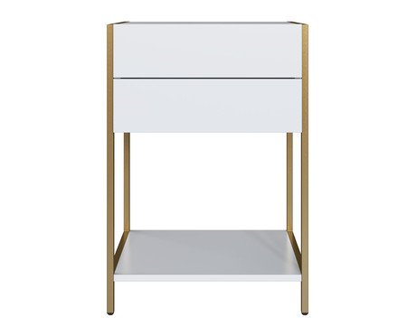 Mesa de Cabeceira com 2 Gavetas Branco e Dourado Industrial | Westwing