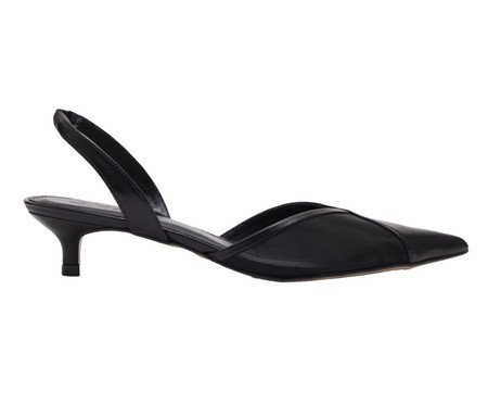 Scarpin Kate Tela Couro Preto Salto Fino