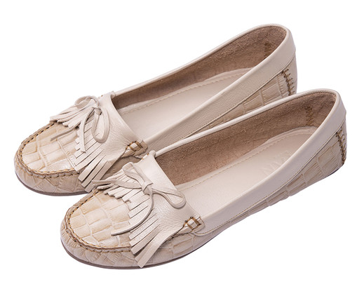 Mocassim Crocro Couro Vanilla, Bege | WestwingNow