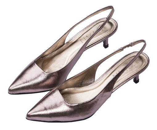 Scarpin Slingback Couro Prata Velho Salto Fino Baxo, Prata ou Metálico | WestwingNow