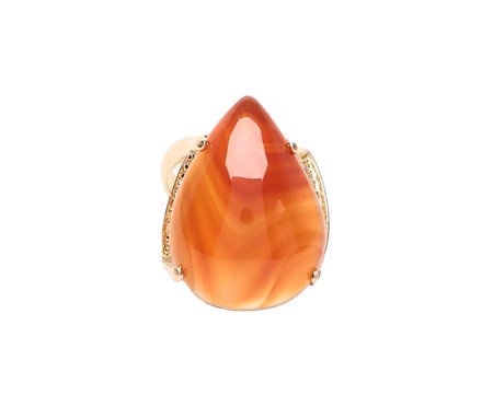 Anel Pedra Gota Banhado à Ouro 18k Ágata Natural Laterais | Westwing