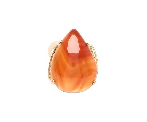 Anel Pedra Gota Banhado à Ouro 18k Ágata Natural Laterais, red | WestwingNow