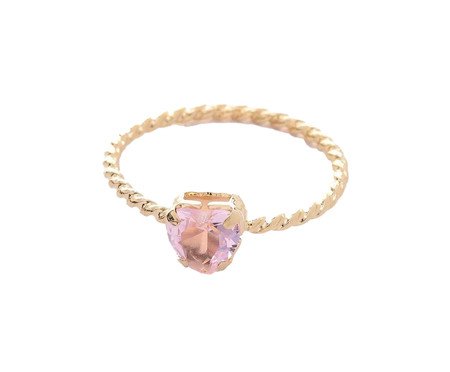 Anel Torcido com Ponto de Luz Coração Rosa Banhado à Ouro 18K | Westwing