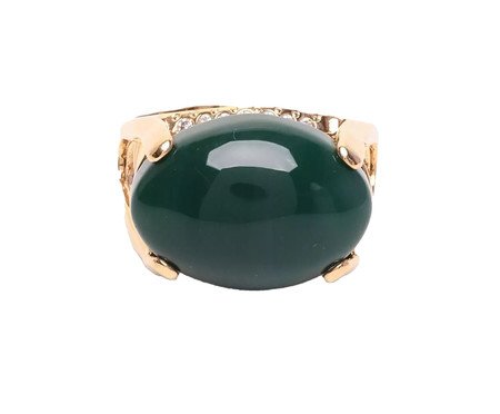 Anel Pedra Oval Banhado à Ouro 18k Jade Verde Natural | Westwing