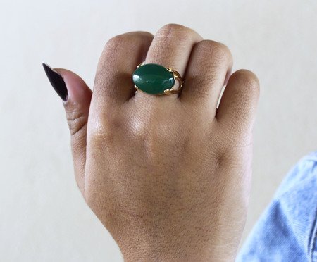 Anel Pedra Oval Banhado à Ouro 18k Jade Verde Natural | Westwing