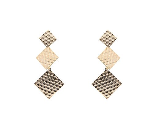 Brinco Triplo Losangos Martelado Banhado à Ouro 18K, multicolor | WestwingNow