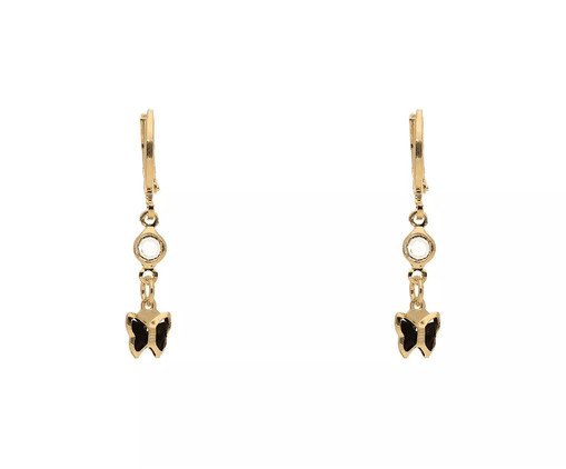 Brinco Argola com Pingente Borboleta Preta Banhado à Ouro 18K, multicolor | WestwingNow