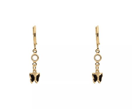 Brinco Argola com Pingente Borboleta Preta Banhado à Ouro 18K | Westwing