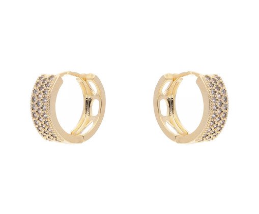 Brinco Argola 3 Fileiras Cravejada de Zircônias Banhado à Ouro 18K, multicolor | WestwingNow