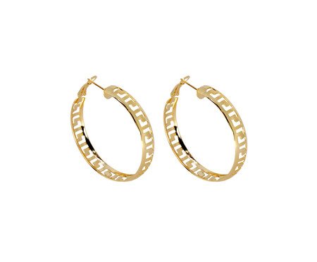 Brinco Argola Grande com Desenhos Vazados Banhado à Ouro 18K