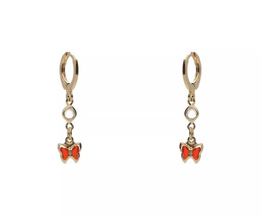 Brinco Argola com Pingente Borboleta Vermelha Banhado à Ouro 18K, red | WestwingNow