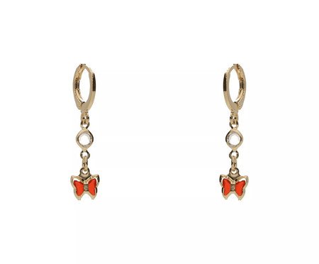 Brinco Argola com Pingente Borboleta Vermelha Banhado à Ouro 18K | Westwing