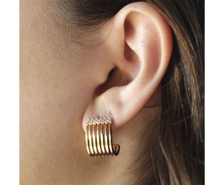 Brinco Ear Hook 7 Fios com Pontos de Luz Banhado à Ouro 18K | Westwing