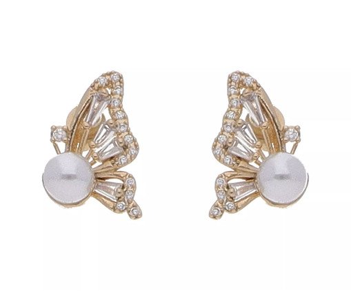 Brinco Meia Borboleta e Pérola Banhado à Ouro 18K, multicolor | WestwingNow