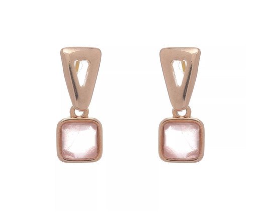 Brinco Pedra Quadrada Quartzo Rosa e Base Banhado à Ouro 18K, multicolor | WestwingNow