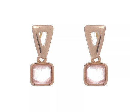 Brinco Pedra Quadrada Quartzo Rosa e Base Banhado à Ouro 18K | Westwing