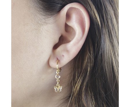 Brinco Argola com Pingente Borboleta Incolor Banhado à Ouro 18K | Westwing