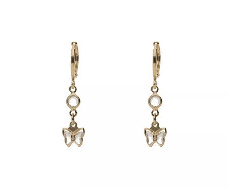 Brinco Argola com Pingente Borboleta Incolor Banhado à Ouro 18K | Westwing