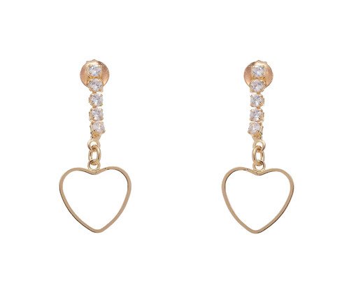 Brinco Longo Riviera Incolor e Coração Vazado Banhado à Ouro 18K, multicolor | WestwingNow