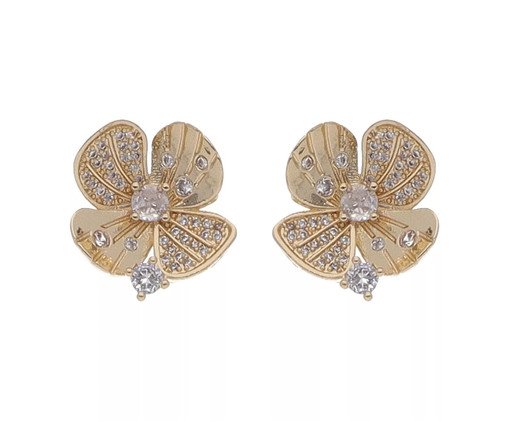 Brinco Flor Quatro Pétalas Banhado à Ouro 18K, multicolor | WestwingNow