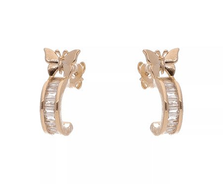 Brinco Argolinha Incolor e Base de Borboleta Banhado à Ouro 18K | Westwing