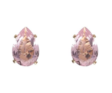 Brinco Ponto de Luz em Gota Zircônia Rosa Banhado à Ouro 18K | Westwing