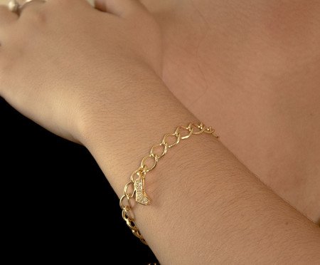 Pulseira Elo Groumet com Salto Cravejado Banhado à Ouro 18K | Westwing