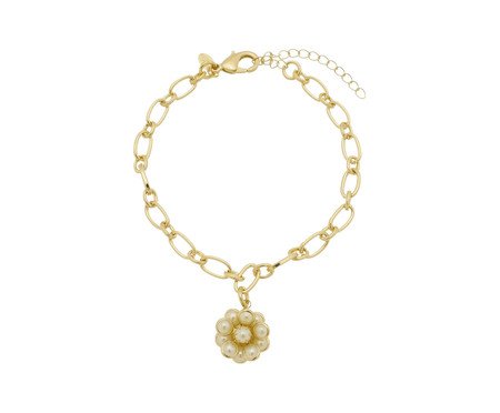 Pulseira Elo Fígaro com Flor de Pérola Banhado à Ouro 18K | Westwing