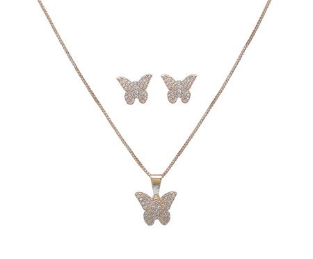 Conjunto Colar e Brinco Borboleta Cravejadas Banhado à Ouro 18K | Westwing