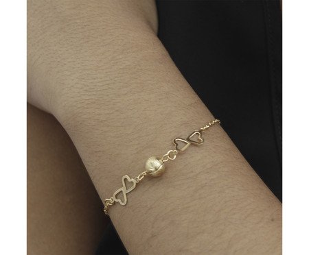 Pulseira Pingente Coração e Esfera Banhado à Ouro 18K | Westwing