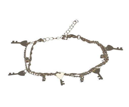 Pulseira 2 Fios com Chaves e Pequenas Zircônias Banhado à Ouro 18K, multicolor | WestwingNow