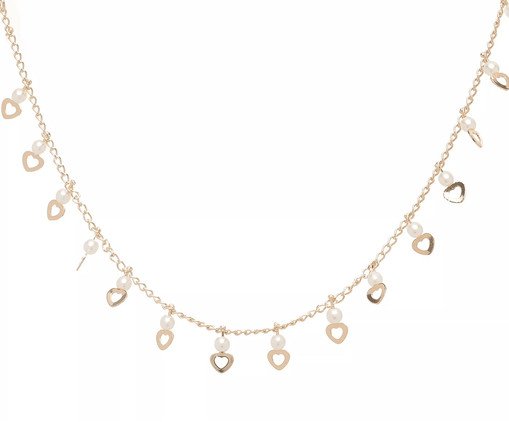 Choker Micro Pérolas Penduradas com Corações Banhado à Ouro 18K, multicolor | WestwingNow
