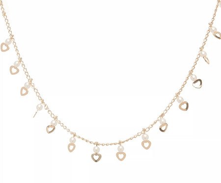 Choker Micro Pérolas Penduradas com Corações Banhado à Ouro 18K | Westwing