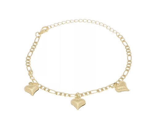 Pulseira Elo Fígaro Três Corações Banhado à Ouro 18K, multicolor | WestwingNow