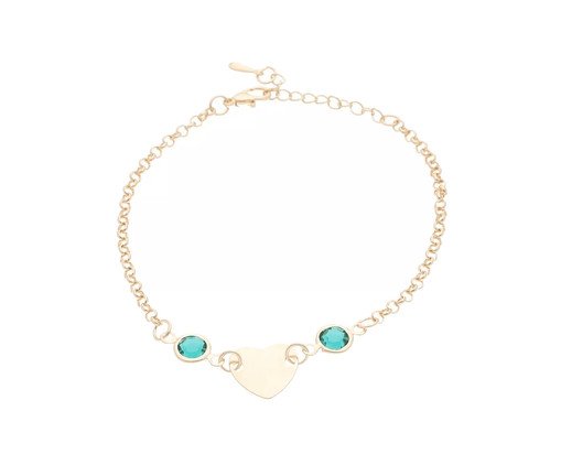 Pulseira Pingente Coração e Zirconia Verde Banhado à Ouro 18K, multicolor | WestwingNow