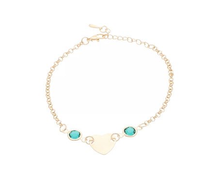 Pulseira Pingente Coração e Zirconia Verde Banhado à Ouro 18K | Westwing